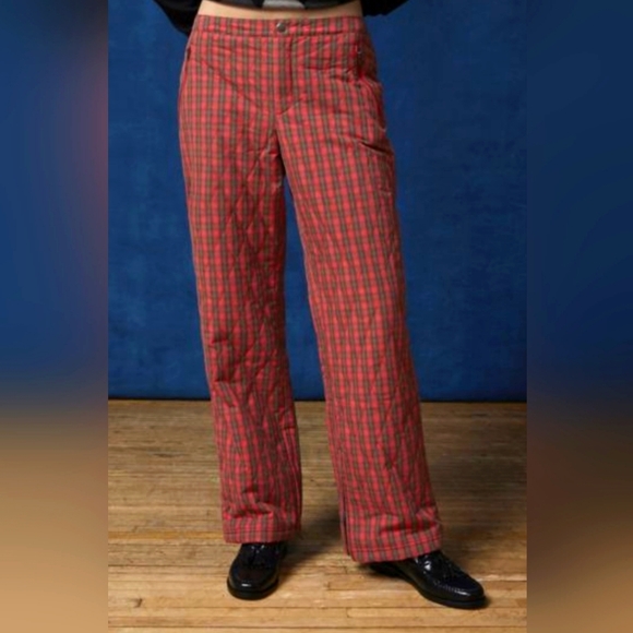 NEW BDG urban outfitters red plaid quilted cotton pant with zip ankle. so FUN!! - Picture 1 of 10